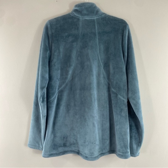 Athleta Recover Stretch Fleece Full Zip Jacket Sage/Gray Pockets Mock Neck Sz LT - Picture 6 of 9